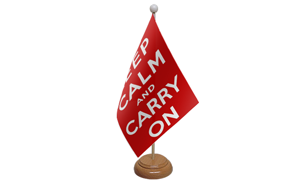 Keep Calm And Carry On (Red) Small Flag With Wooden Stand